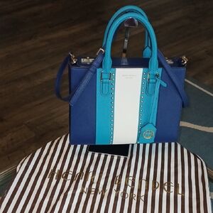 Henri Bendel Carlyle Blue, Teal & White Leather Satchel
